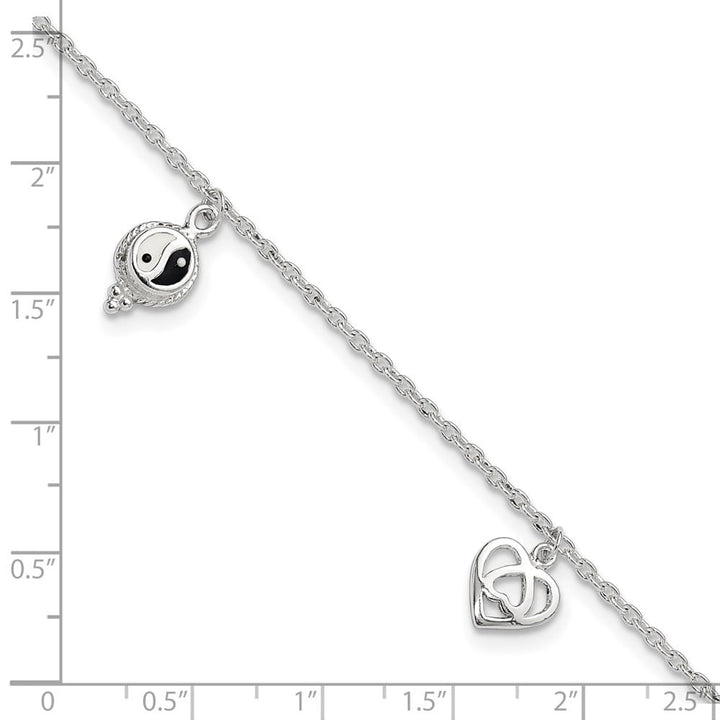 Sterling Silver Heart/YinYang/Peace Sign Anklet