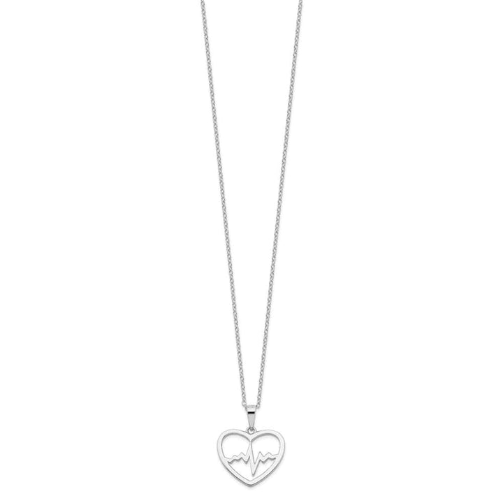Sterling Silver Heartbeat in Heart with Extension 18 inch Necklace