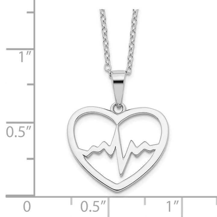 Sterling Silver Heartbeat in Heart with Extension 18 inch Necklace