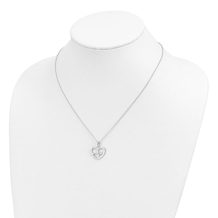 Sterling Silver Heartbeat in Heart with Extension 18 inch Necklace