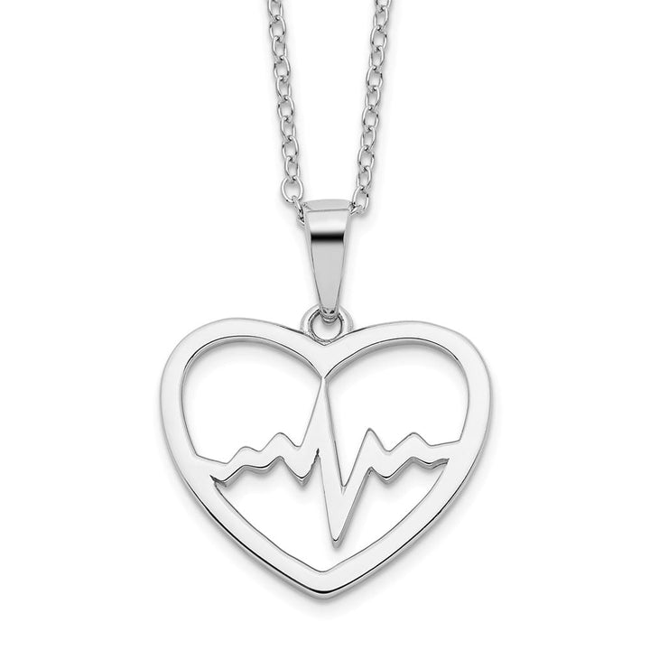 Sterling Silver Heartbeat in Heart with Extension 18 inch Necklace