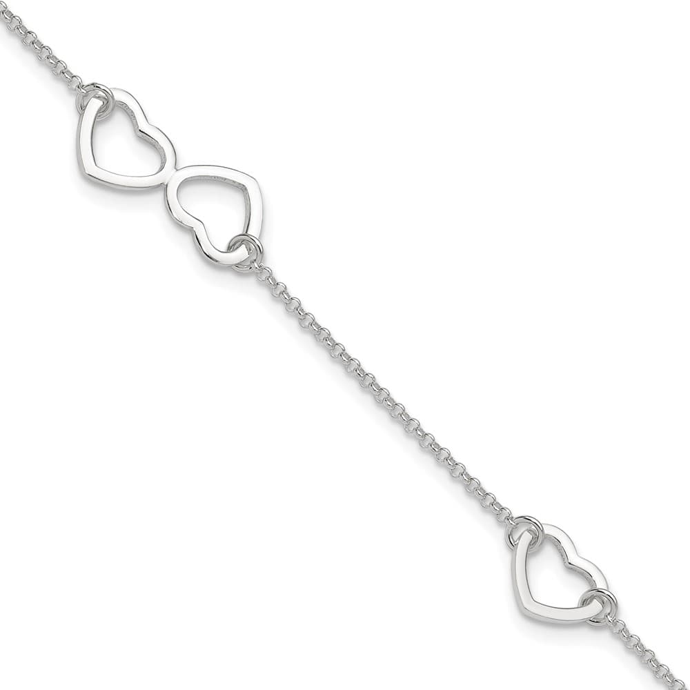 Sterling Silver Hearts 1.5 mm Anklet — .925 sterling silver, 10 inches long, 1 inch extension, 1.5 mm wide, lobster clasp, 3.43 g