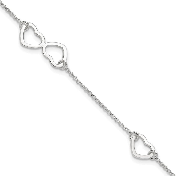 Sterling Silver Hearts 1.5 mm Anklet — .925 sterling silver, 10 inches long, 1 inch extension, 1.5 mm wide, lobster clasp, 3.43 g
