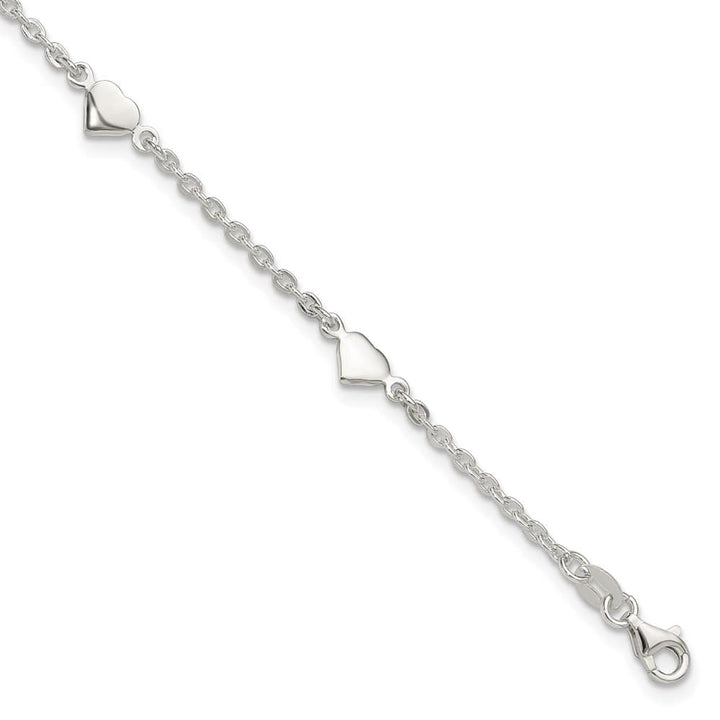 Sterling Silver Hearts 5-Station Anklet — .925 sterling silver, 10 inches long, 1 inch extension, 6 mm wide, lobster clasp, 4.05 g