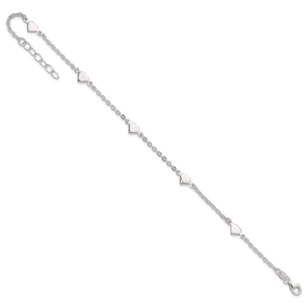Sterling Silver Hearts 5-Station Anklet