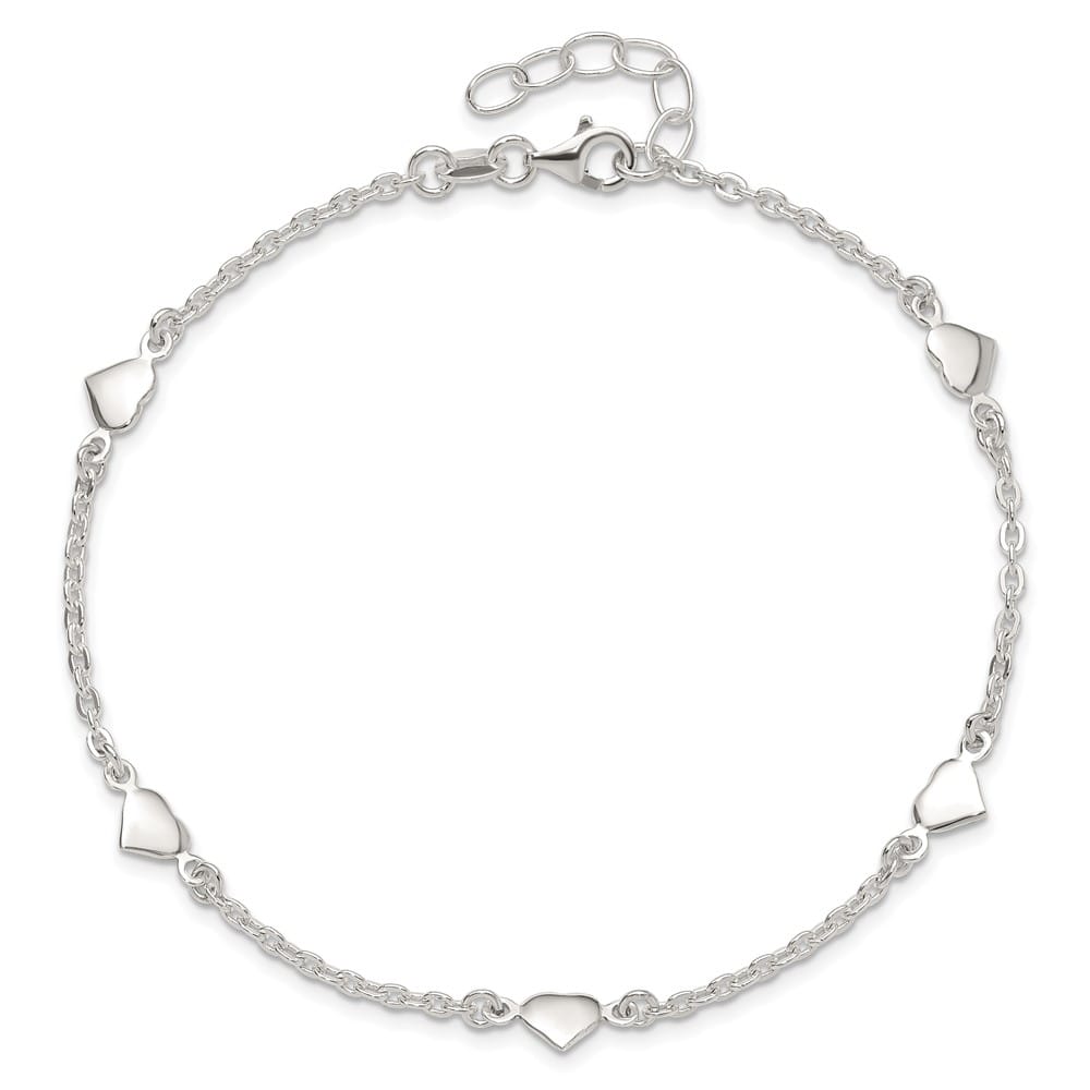 Sterling Silver Hearts 5-Station Anklet