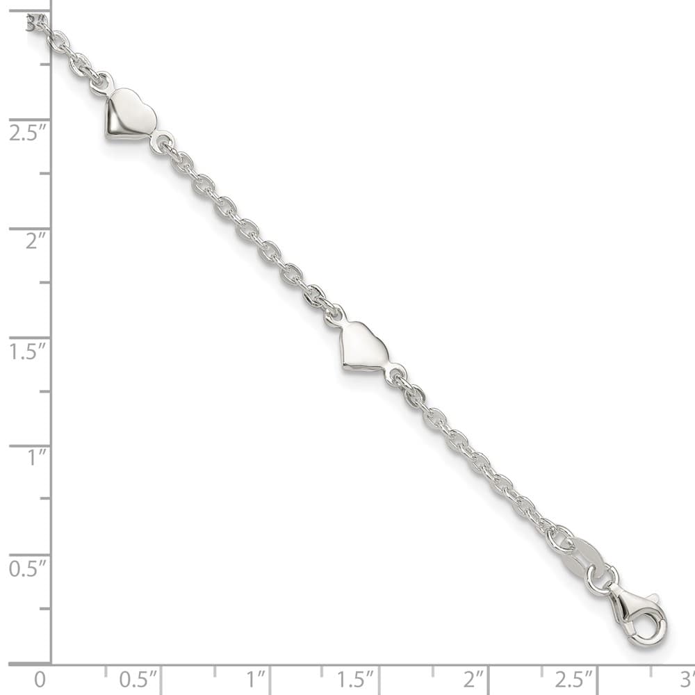Sterling Silver Hearts 5-Station Anklet