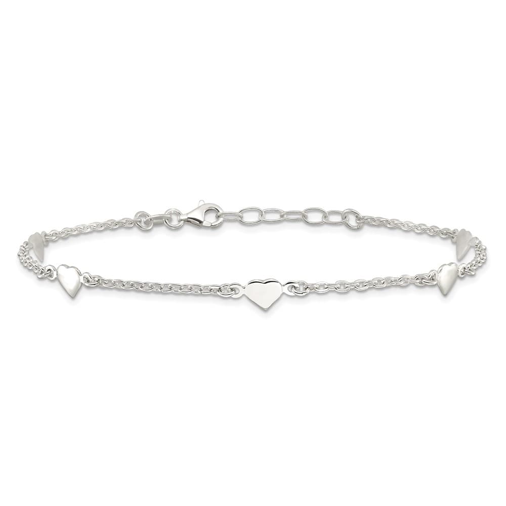 Sterling Silver Hearts 5-Station Anklet