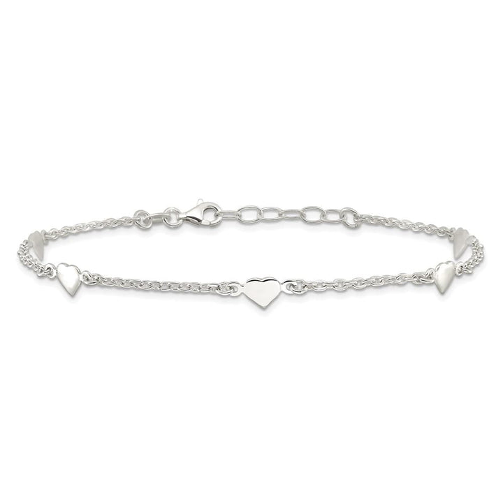 Sterling Silver Hearts 5-Station Anklet