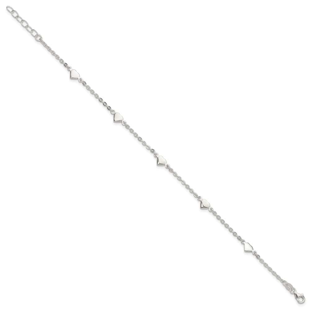 Sterling Silver Hearts 5-Station Anklet