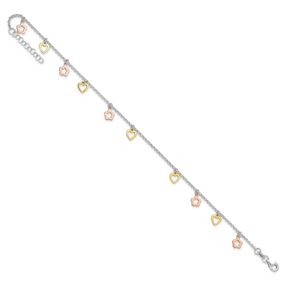 Sterling Silver Hearts and Flowers Anklet