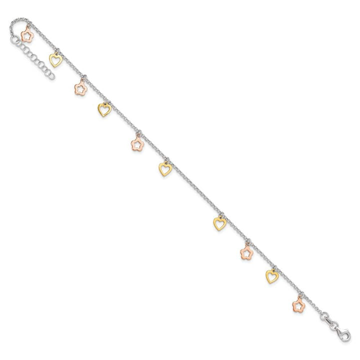 Sterling Silver Hearts and Flowers Anklet