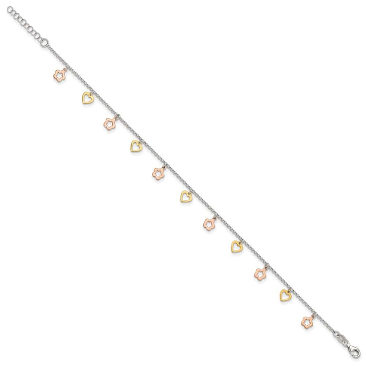 Sterling Silver Hearts and Flowers Anklet