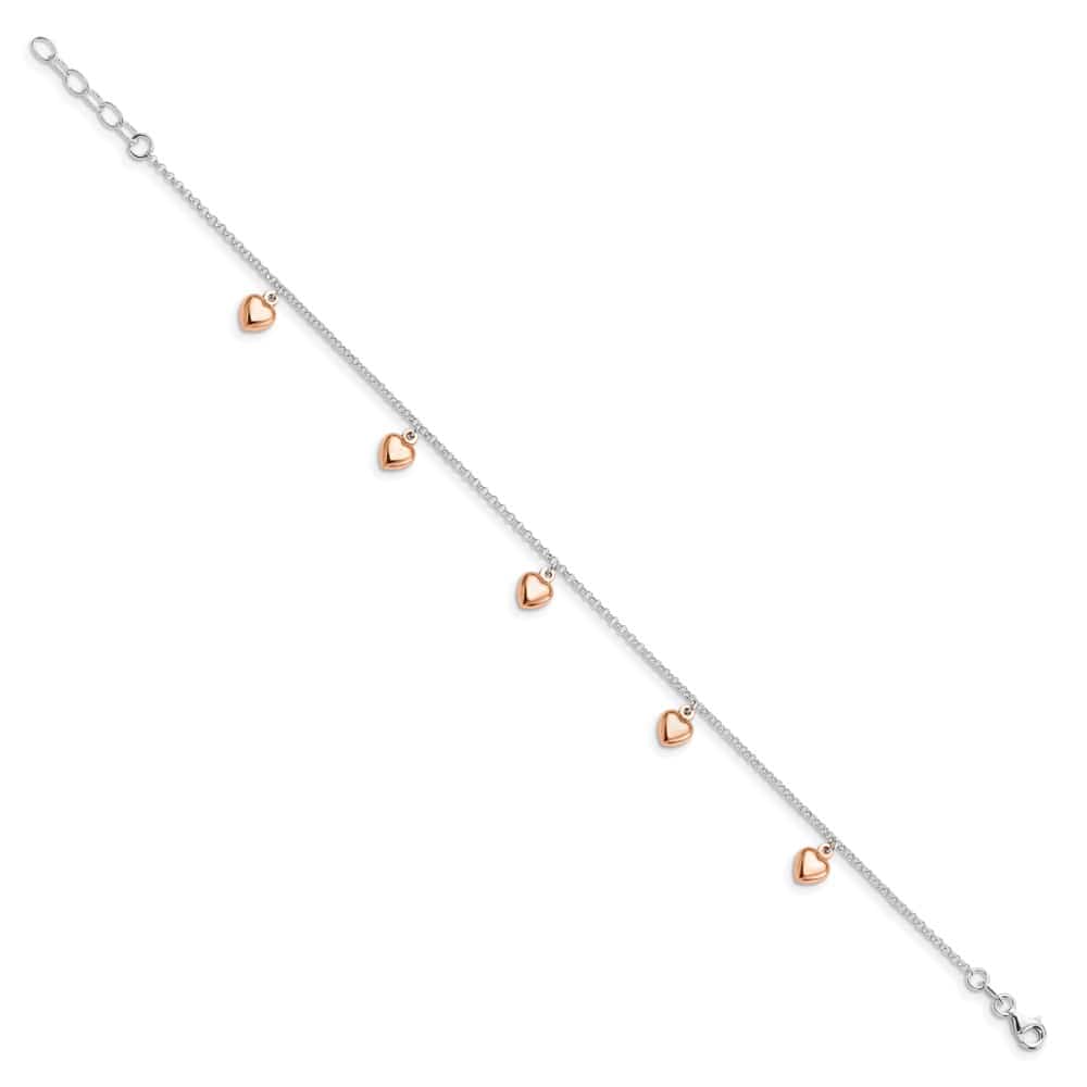 Sterling Silver Hearts on Rolo Link Anklet
