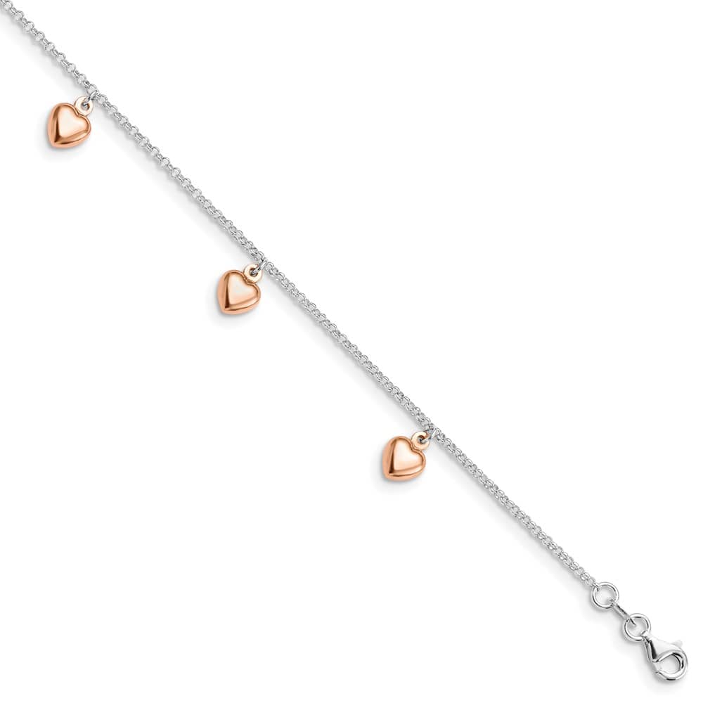 Sterling Silver Hearts on Rolo Link Anklet — .925 sterling silver, 9 inches long, 1 inch extension, 1 mm wide, lobster clasp, 3.11 g