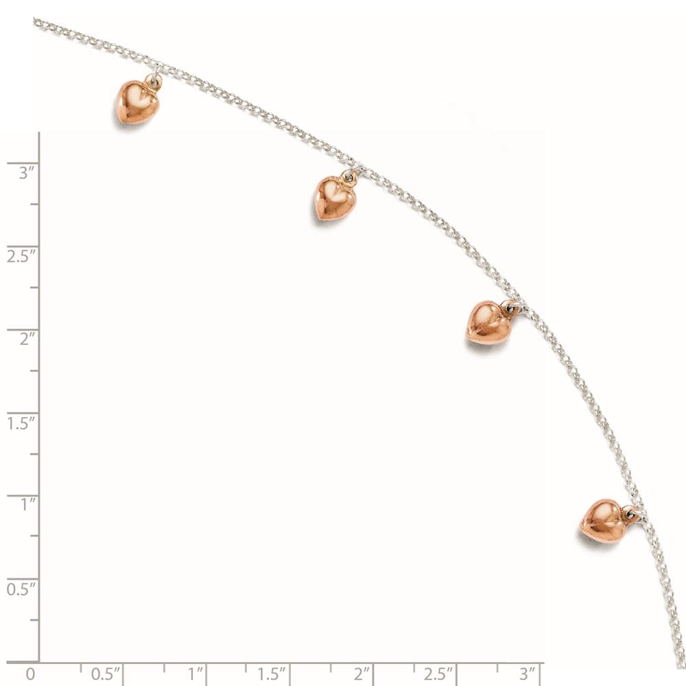 Sterling Silver Hearts on Rolo Link Anklet
