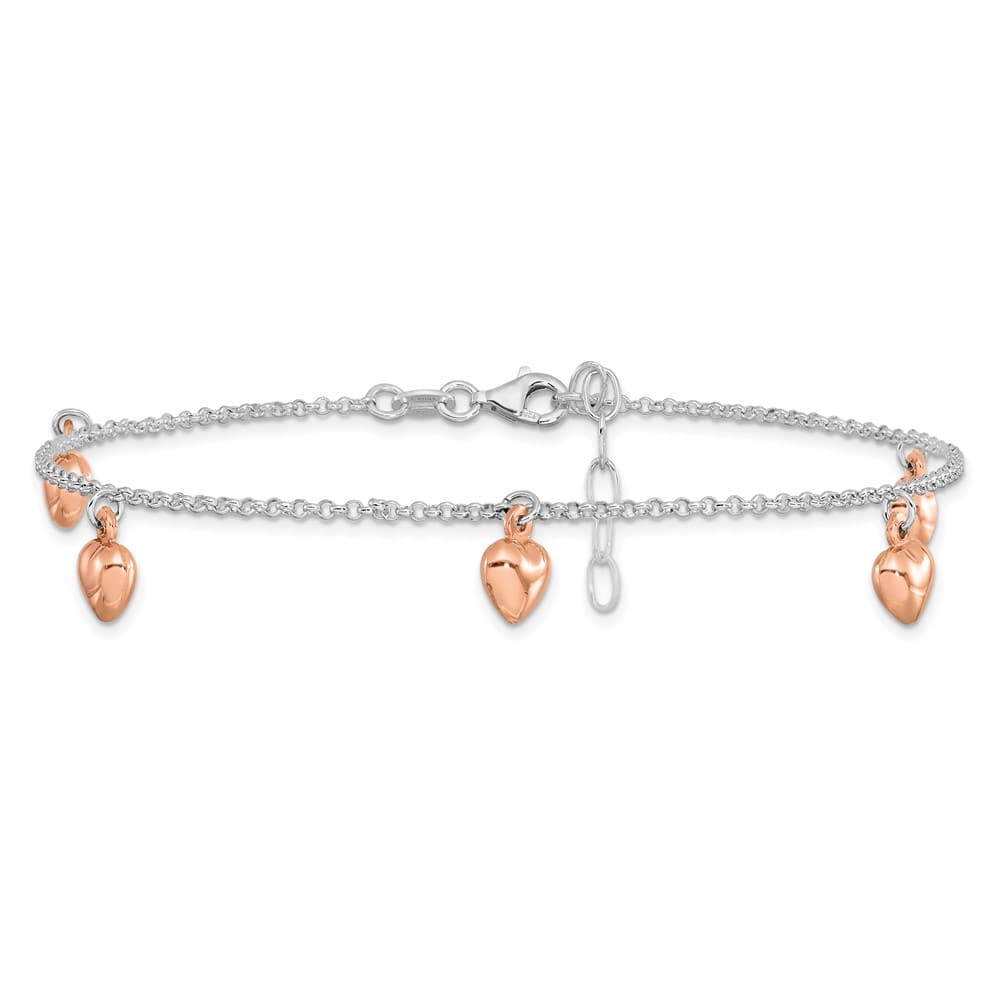 Sterling Silver Hearts on Rolo Link Anklet