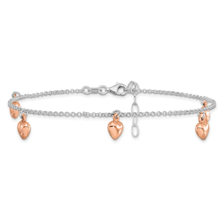 Sterling Silver Hearts on Rolo Link Anklet