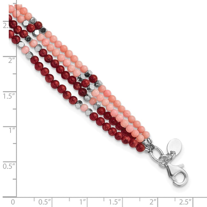 Sterling Silver Hematite, Red & Peach Coral 4-Strand Bracelet