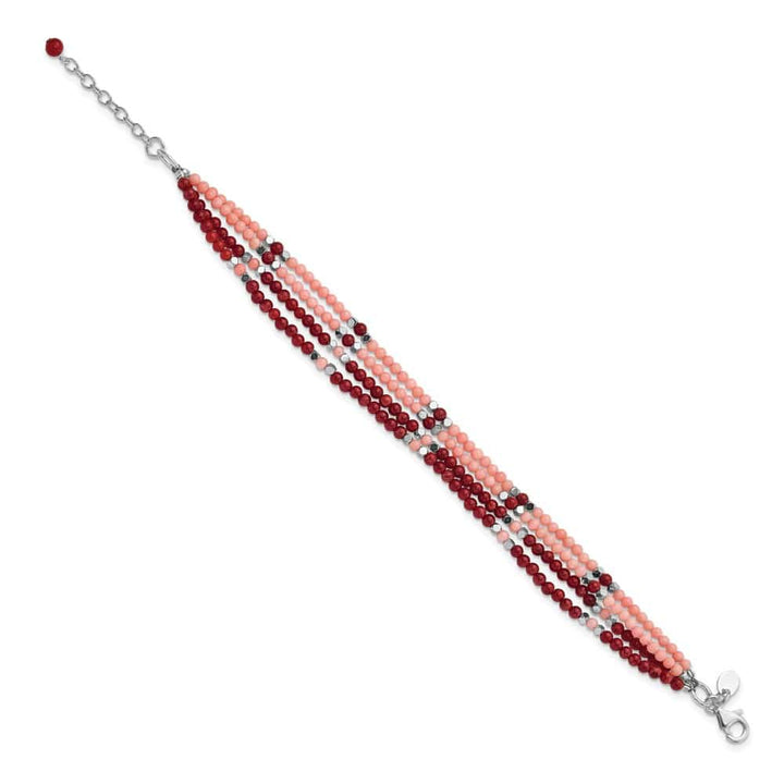 Sterling Silver Hematite, Red & Peach Coral 4-Strand Bracelet