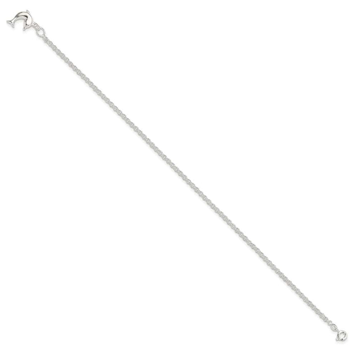 Sterling Silver Hollow Polished 3-D Dolphin on Rolo Link Anklet