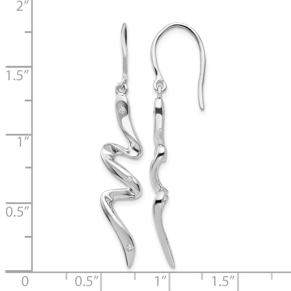 Sterling Silver Ice Diamond Shepherd Hook Dangle 47 x 9 mm Earrings, view 4 of 7
