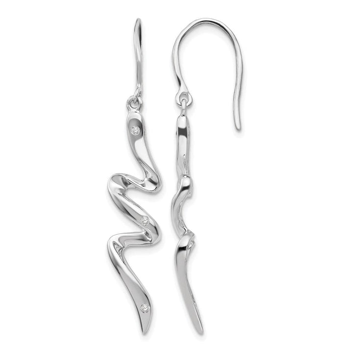 Sterling Silver Ice Diamond Shepherd Hook Dangle 47 x 9 mm Earrings, view 1 of 7