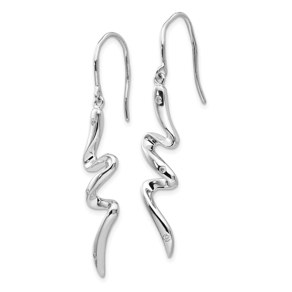 Sterling Silver Ice Diamond Shepherd Hook Dangle 47 x 9 mm Earrings, view 2 of 7