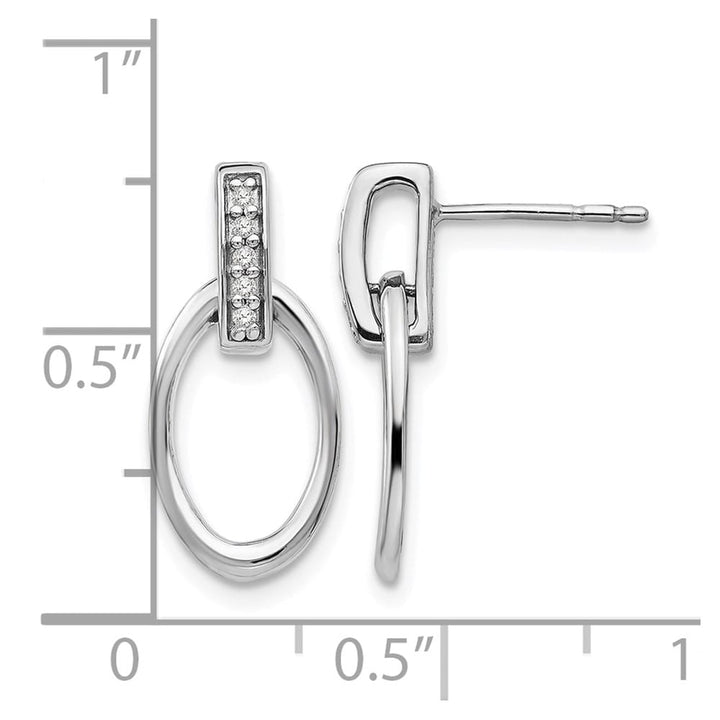 Sterling Silver Ice Open Oval Diamond Post Dangle 20 x 10 mm Earrings, view 4 of 7