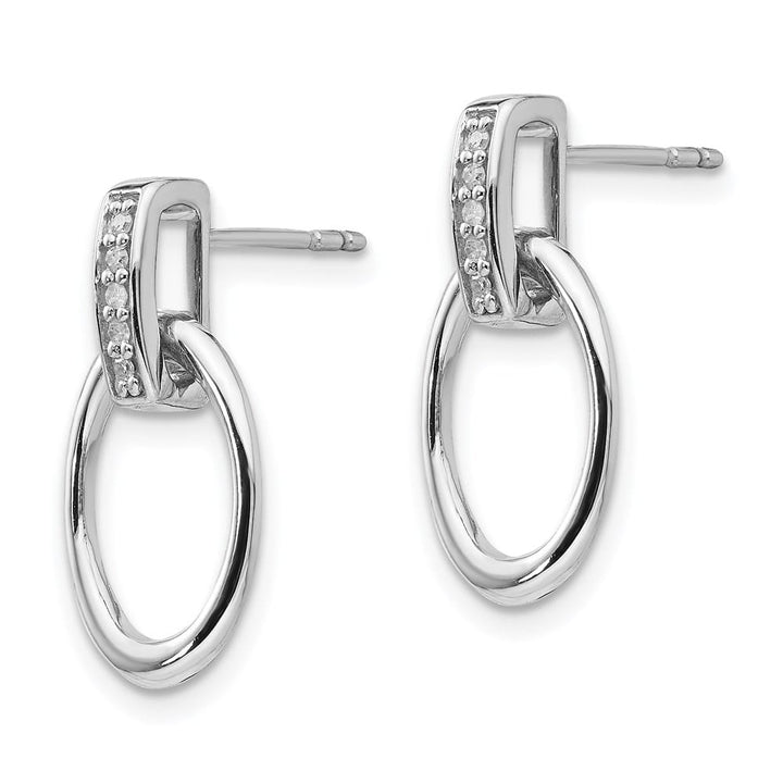 Sterling Silver Ice Open Oval Diamond Post Dangle 20 x 10 mm Earrings, view 2 of 7