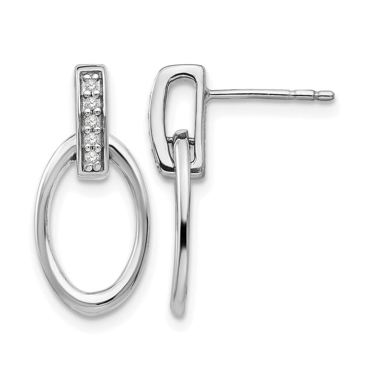Sterling Silver Ice Open Oval Diamond Post Dangle 20 x 10 mm Earrings, view 1 of 7