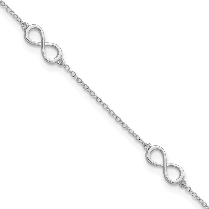 Sterling Silver Infinity on Cable Link Anklet — .925 sterling silver, 11 inches long, 2 inch extension, 1.3 mm wide, lobster clasp, 1.73 g