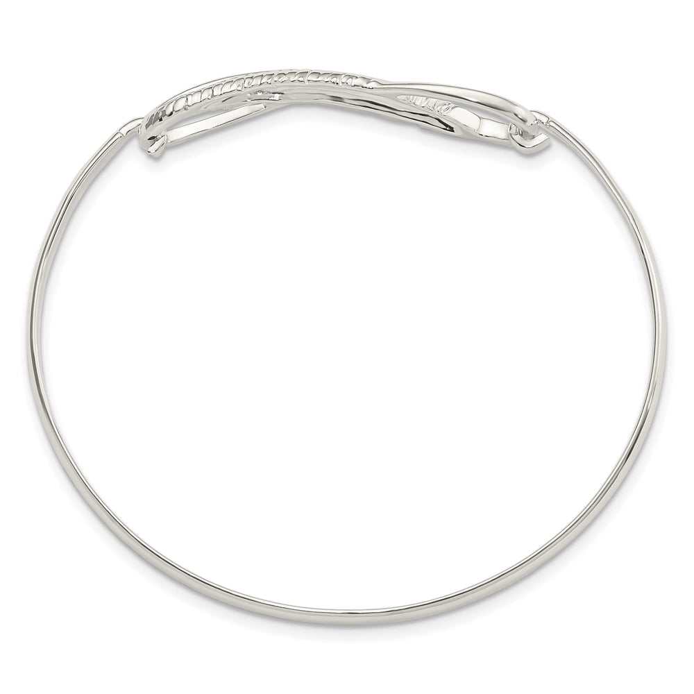 Sterling Silver Infinity with Feather Hook Closure Bangle Bracelet