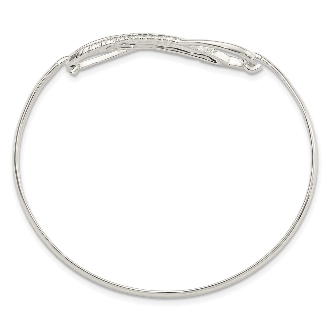 Sterling Silver Infinity with Feather Hook Closure Bangle Bracelet