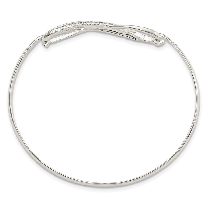 Sterling Silver Infinity with Feather Hook Closure Bangle Bracelet