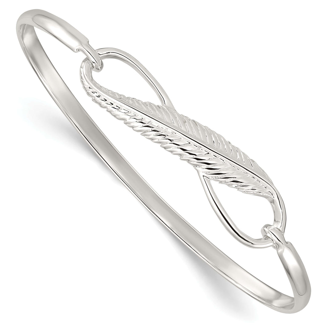 Sterling Silver Infinity with Feather Hook Closure Bangle Bracelet
