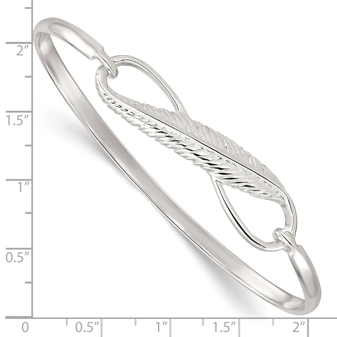 Sterling Silver Infinity with Feather Hook Closure Bangle Bracelet