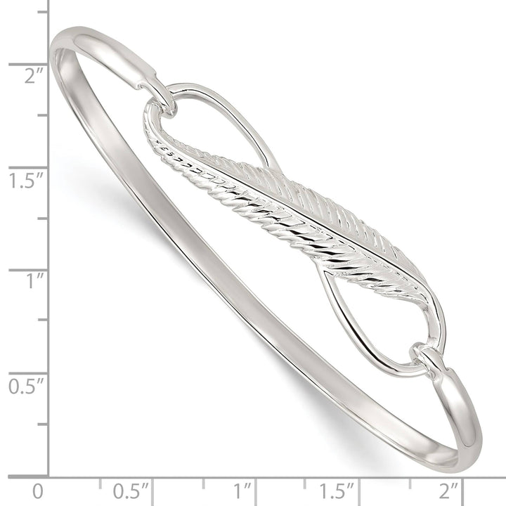 Sterling Silver Infinity with Feather Hook Closure Bangle Bracelet