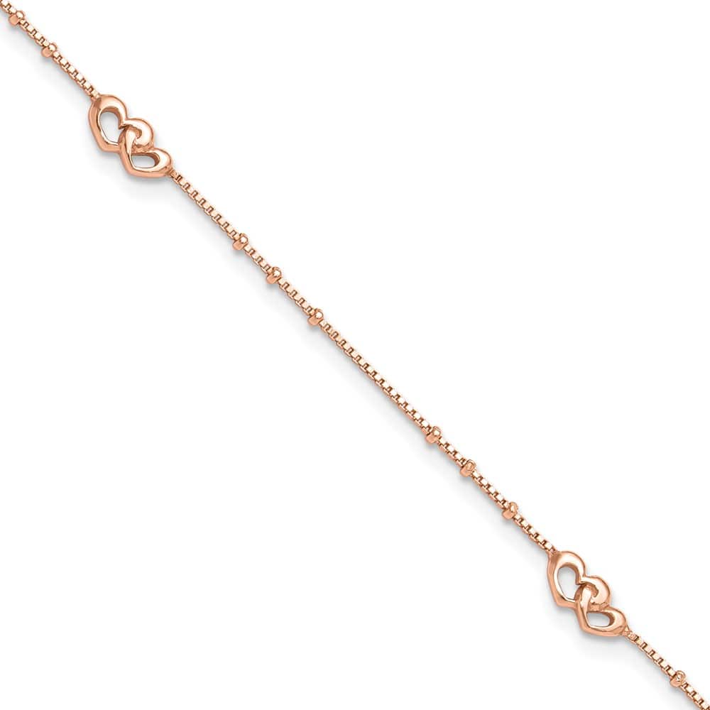 Sterling Silver Interlocked Hearts Anklet — .925 sterling silver, 10 inches long, 1 inch extension, 0.8 mm wide, spring ring clasp, 2.56 g