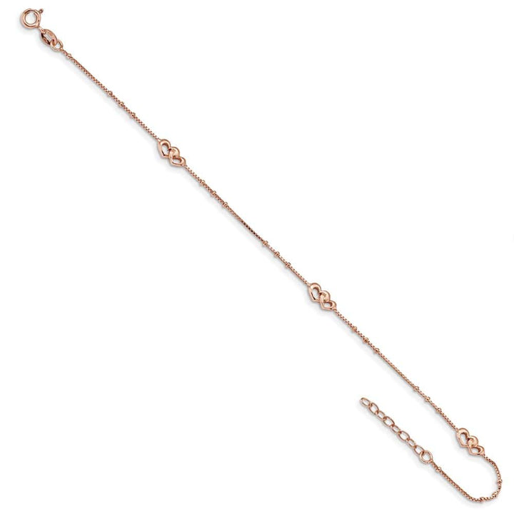 Sterling Silver Interlocked Hearts Anklet