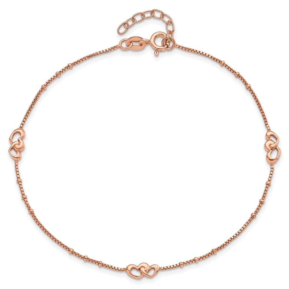 Sterling Silver Interlocked Hearts Anklet