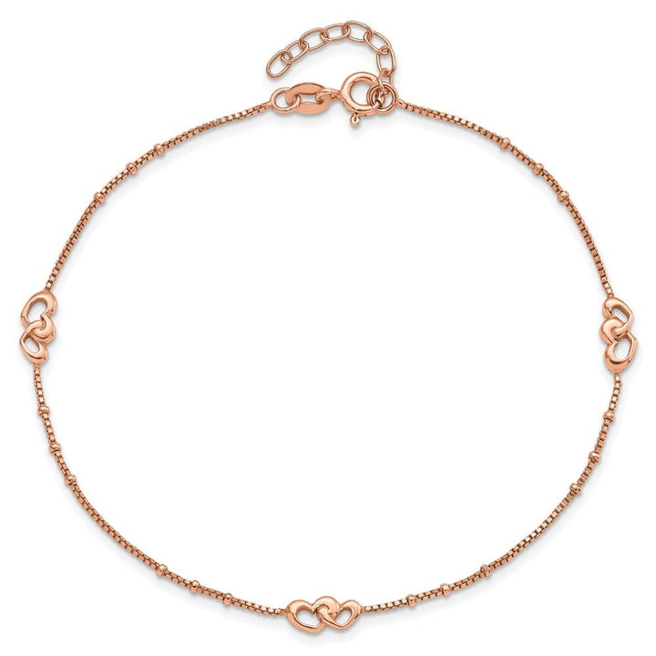 Sterling Silver Interlocked Hearts Anklet