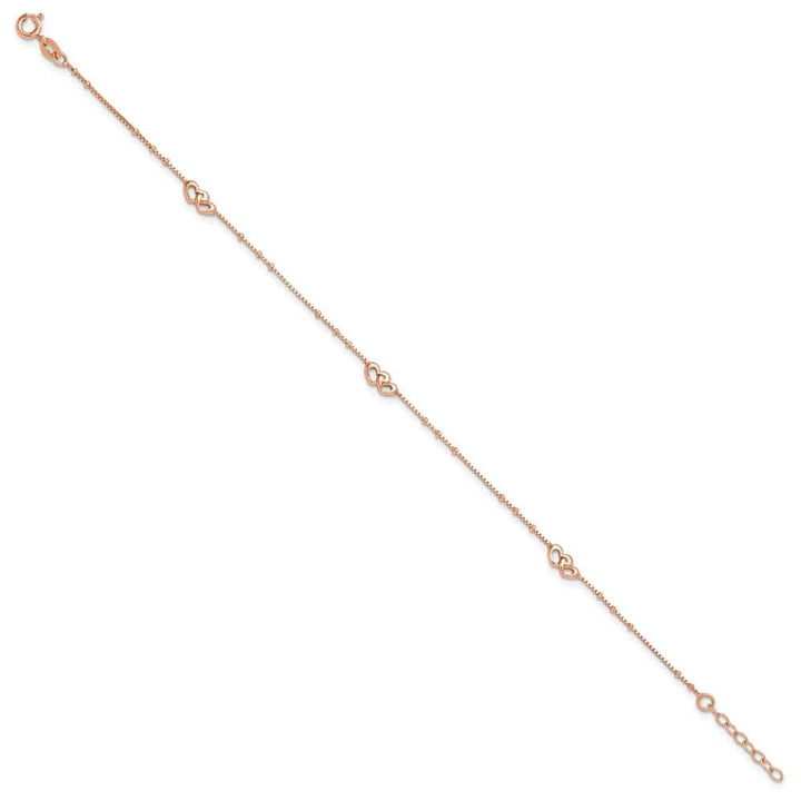 Sterling Silver Interlocked Hearts Anklet