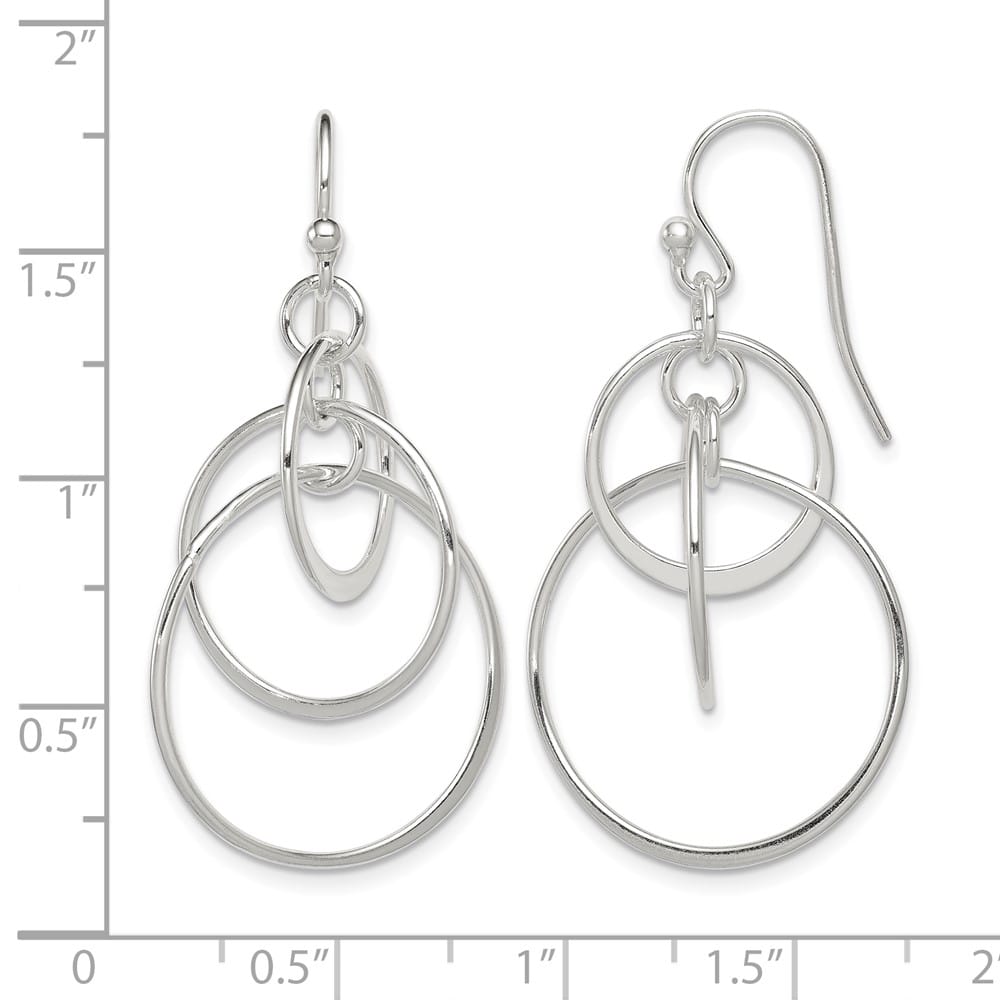 Sterling Silver Intertwined Circles Dangle 24 x 43 mm Earrings, view 4 of 4