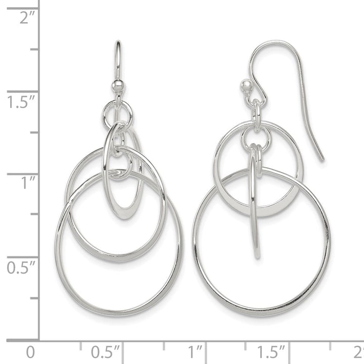 Sterling Silver Intertwined Circles Dangle 24 x 43 mm Earrings, view 4 of 4