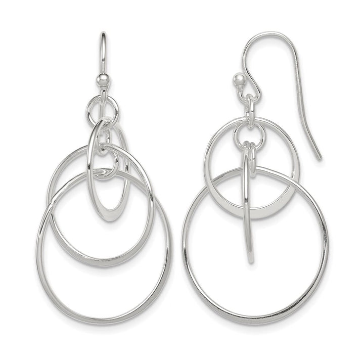 Sterling Silver Intertwined Circles Dangle 24 x 43 mm Earrings, view 1 of 4