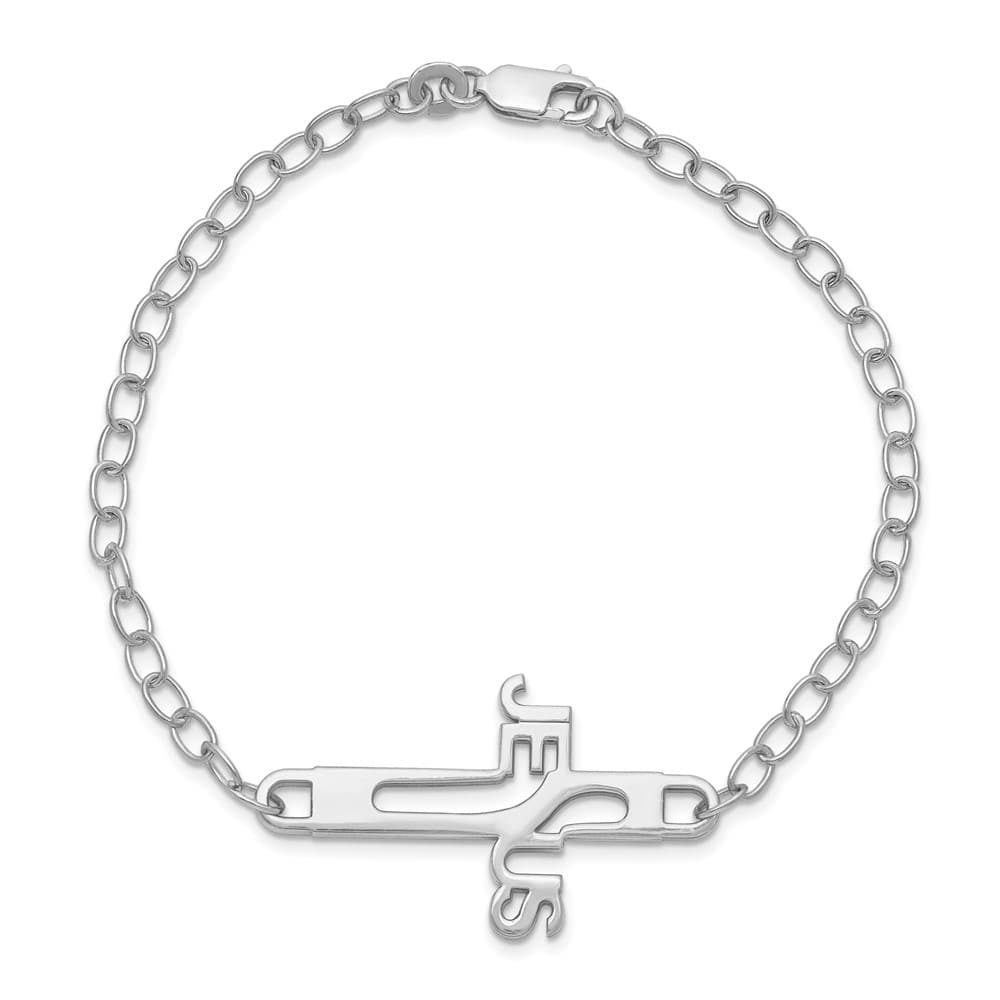 Sterling Silver Jesus Cross Women's 7.5 Inch Bracelet