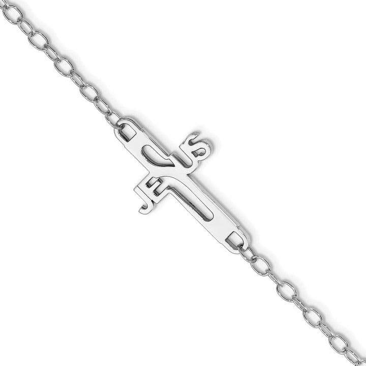Sterling Silver Jesus Cross Women's 7.5 Inch Bracelet