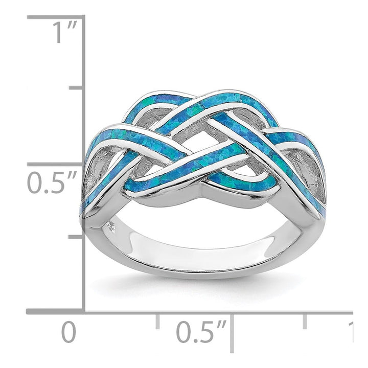 Sterling Silver Lab Created Blue Opal Inlay Celtic Knot Ring