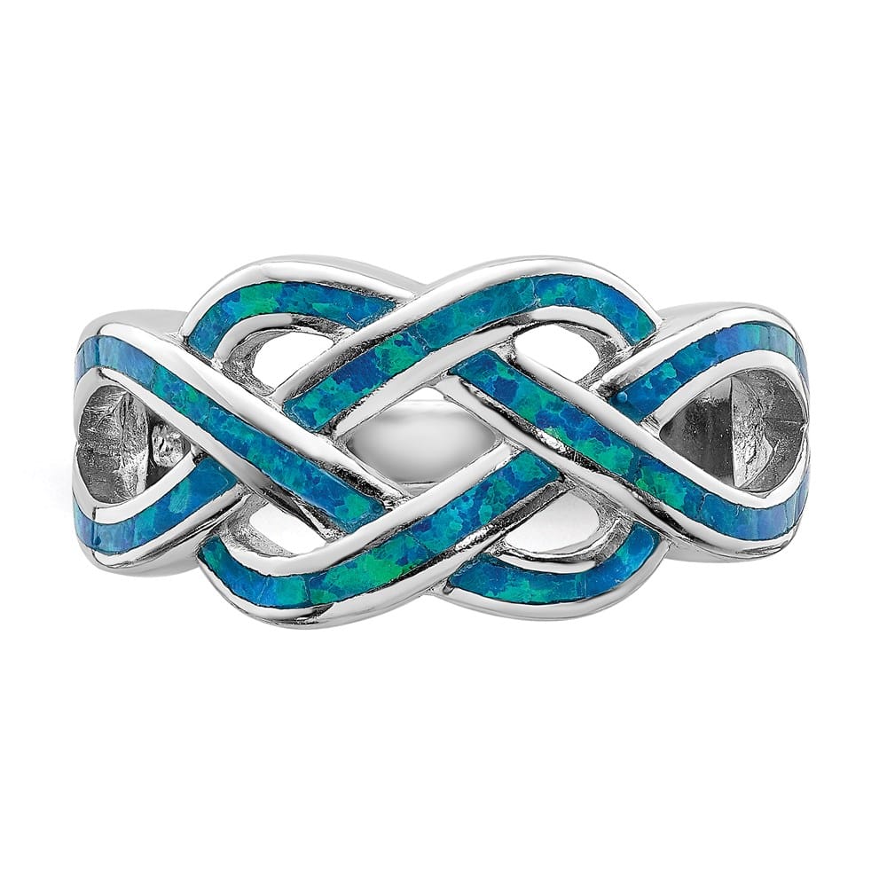 Sterling Silver Lab Created Blue Opal Inlay Celtic Knot Ring
